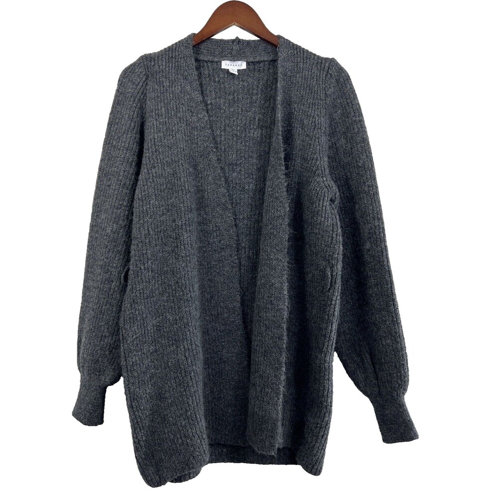 Topshop Gray Soft Open Front Cardigan Wool Blend Size US 4-6